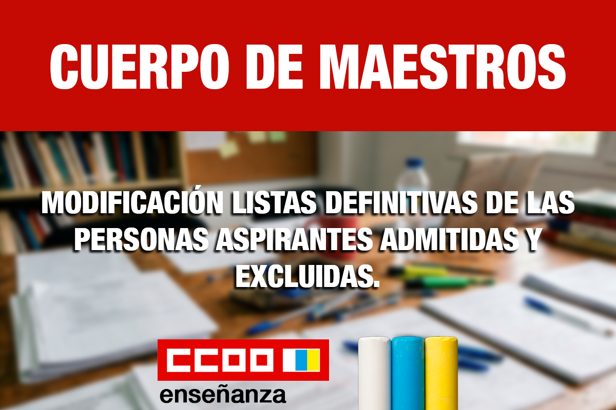 Modificación listas definitivas de las personas aspirantes admitidas y excluidas.
