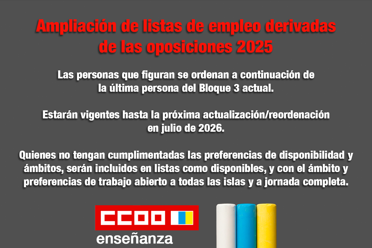 Ampliación de listas de empleo derivadas de las oposiciones 2025
