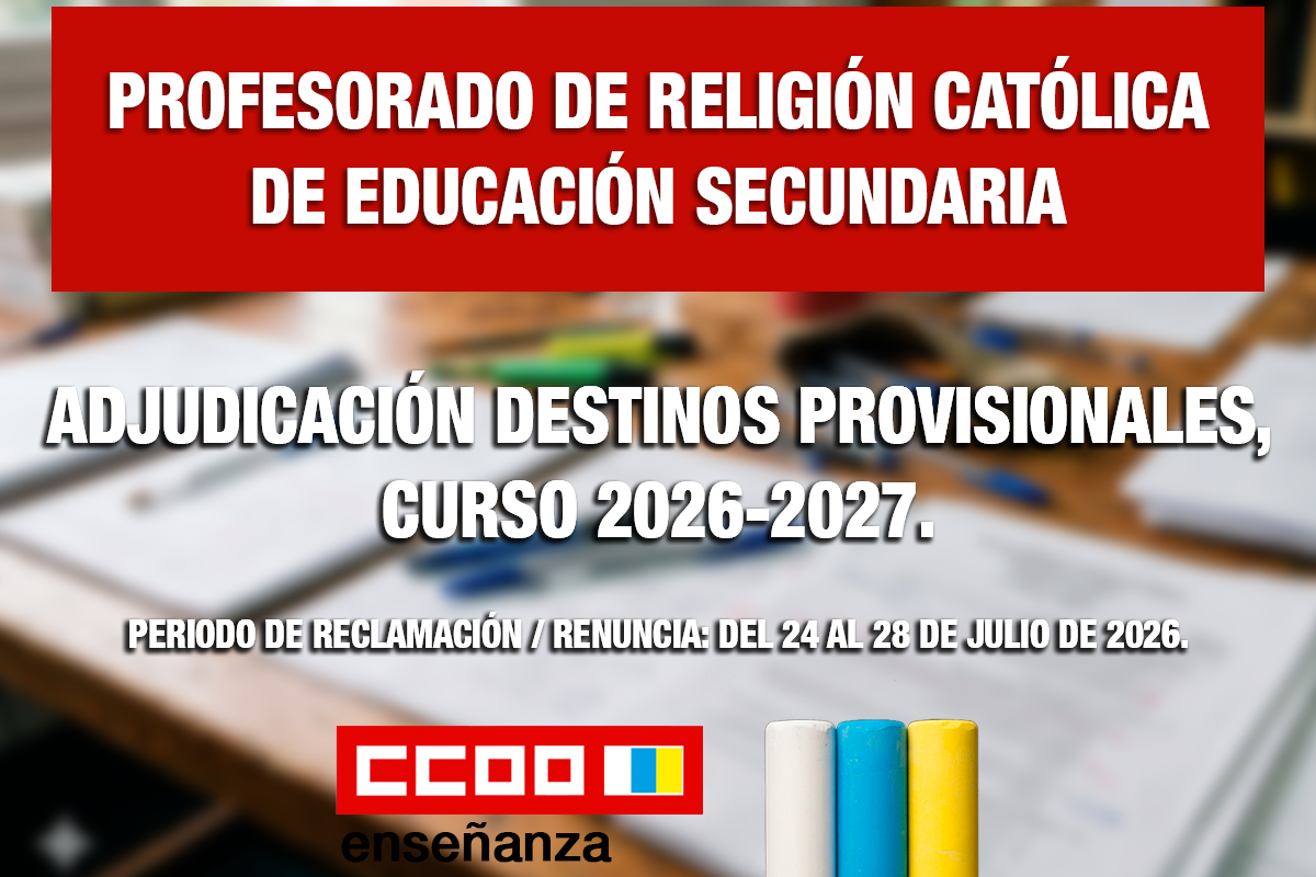 Adjudicación destinos provisionales del profesorado de Religión Católica