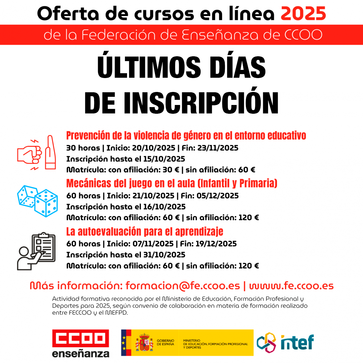 Últimos días cursos en línea 2025
