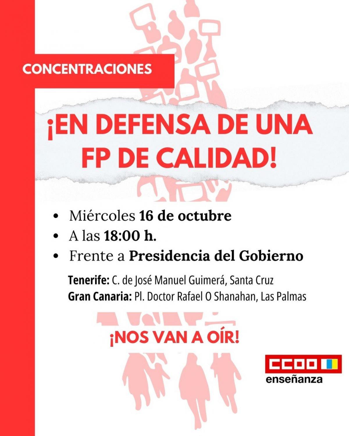 Concentraciones en apoyo de la FP: 16/10/2024