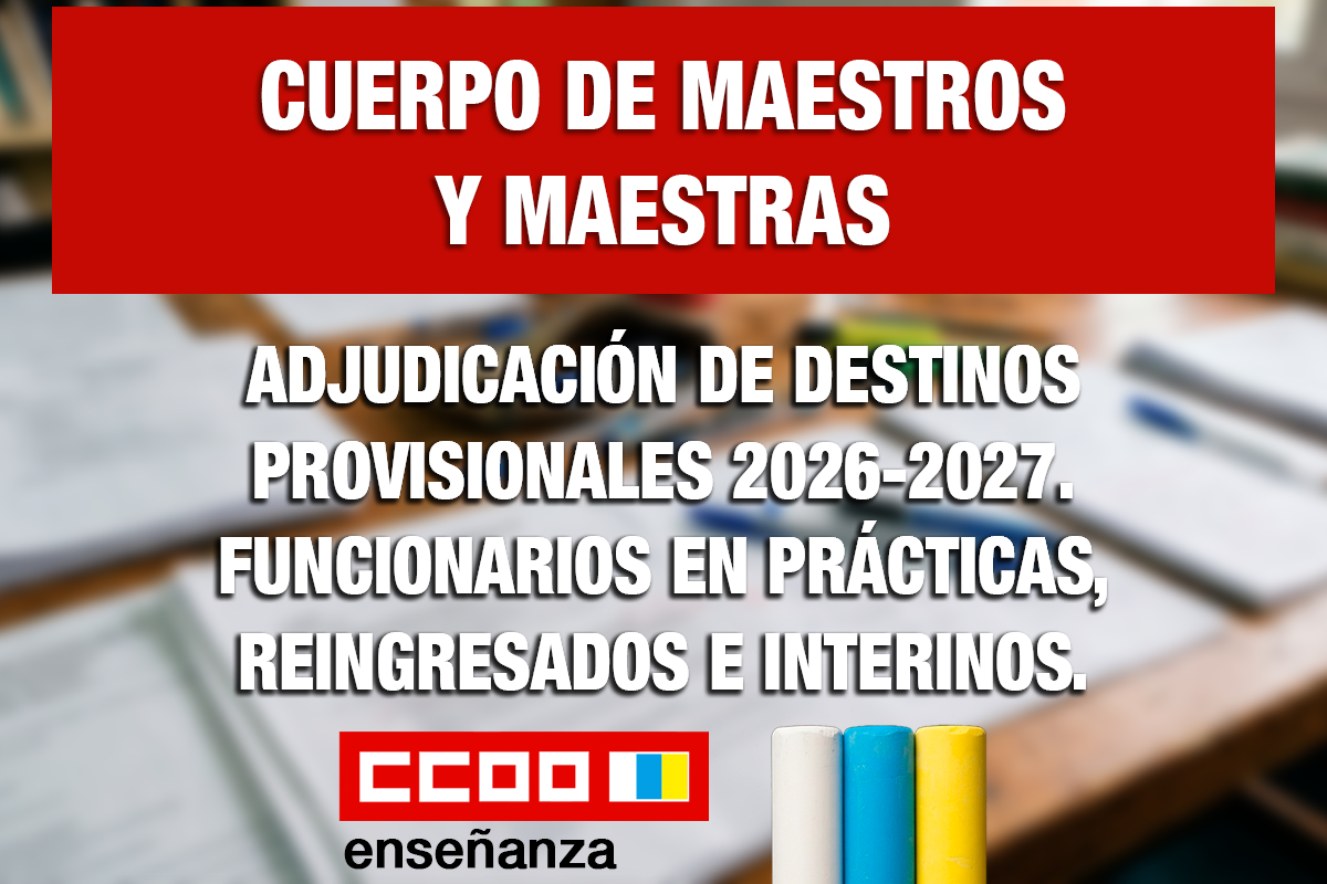 Adjudicación de destinos provisionales 2026-2027. Funcionarios en prácticas, reingresados e interinos.